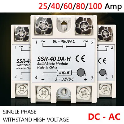 DC 3-32V To AC 90-480V High Voltage Solid State Relays 25A-100A Single Phase SSR • $9.29
