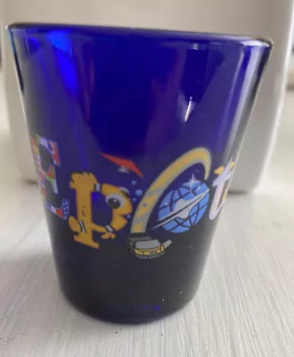 Disney Parks Cobalt Blue EPCOT Logo Shot Glass Tooth Pick Holder 2.5” • $10.50