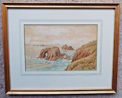 'ENYS DODMAN & LONGSHIP LIGHTHOUSE' - WATERCOLOUR BY Wm D. SANDIFER 1933 • £16.95