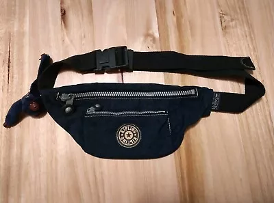 Vintage Kipling Fanny Pack Hip Waist Bag Nylon Dark Blue Double Zip Front • $45.90