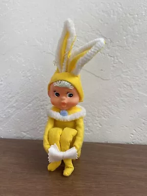 Vintage Japan Felt Knee Hugger Yellow Easter Bunny Rabbit Yarn Hair • $64.99