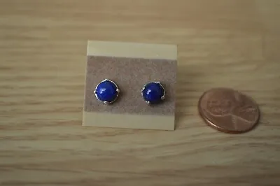 2.10ct Natural Lapis Lazuli Solitaire Earrings Fine Silver  ~ 6mm • $29.94