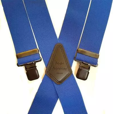 £11.24 • Buy Mens Braces Heavy Duty 2  Or 1.5  Royal Blue Work Motorbike Trouser Black Clips