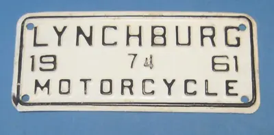 $34.99 • Buy 1961 Lynchburg VA Motorcycle License Plate Excellent Condition