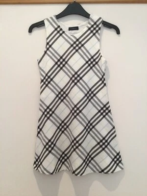 £14.99 • Buy Authentic Burberry Girls White/Black/Blue Nova Check A-Line Dress Age 8 Years