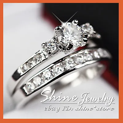 $23.74 • Buy 9K GOLD GF TRILOGY 3-Stone CHANNEL SET SIMULATE DIAMOND ENGAGEMENT WEDDING RINGS
