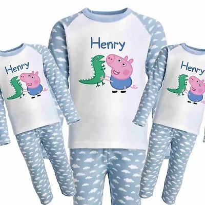 £13.99 • Buy CHILDRENS Personalised PYJAMAS * George Pig  * Blue Clouds * Long Leg
