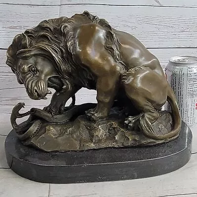 Elegant Classical Snake Serpent Fighting Lion Bronze Marble Statue Sculpture Art • $251.40