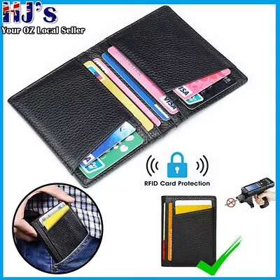 $9.99 • Buy Men Leather Credit Card Holder RFID Blocking Slim Wallet Money Purse Protector