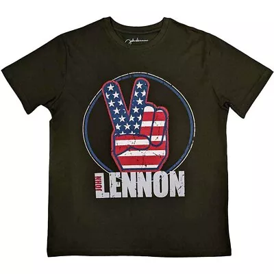 John Lennon Peace Fingers US Flag T-Shirt Green New • $23.28