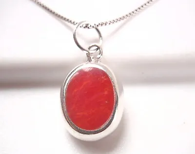 Reversible Red Coral And Mother Of Pearl 925 Sterling Silver Oval Pendant • $14.99