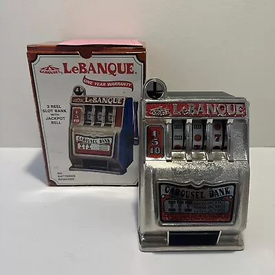 1986 Metal Carousel LeBANQUE  777 Slot Machine Coin Bank NOS W/ Box Hong Kong • $70