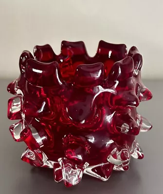 Vintage Lazy Susan Mid Century Red Brutalist Thorn Vase Modern Art Glass • $60