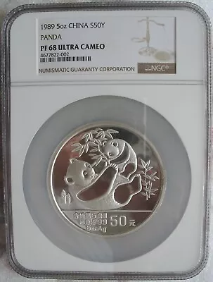 1989 China Panda 5oz Silver 50 Yuan NGC PF-68 Ult. Cameo • $450