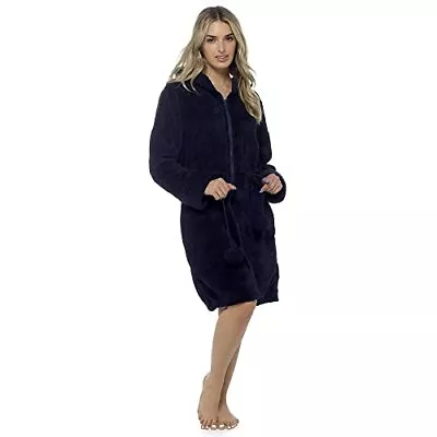 IUEG Ladies Dressing Gown Hooded Zip Up Dressing Gown Plush Fleece Ladies Housec • £22.99