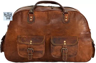Men's 16  Brown Vintage Genuine Leather Weekend Travel Luggage Duffle Gym Bags • $60.33
