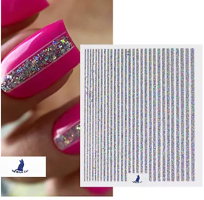 Nail Art Stickers Holographic Silver Stripe Self-adhesive Nail Art Decoration • £2.45