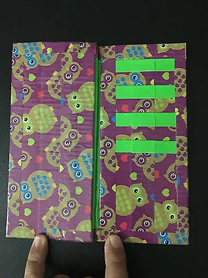 Women's Duct Tape Wallet - Heart Owl Pattern With Purple On Neon Green • $5