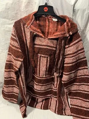 Artesanias Mexican Hoodie Poncho Mens XXL  Red White Black Striped Baja • $22.19