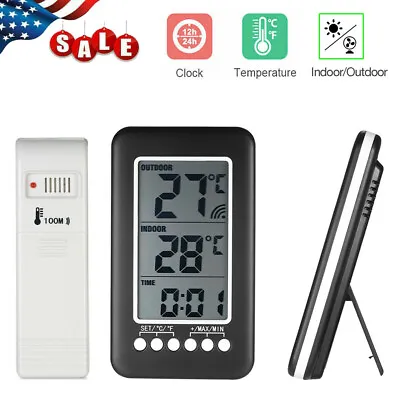$13.47 • Buy Digital Thermometer Indoor Outdoor Wireless LCD Clock Temperature Transmitter US
