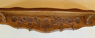 Lg French Provincial Style Carved Oak Shelf W Hooks 59”W • $98