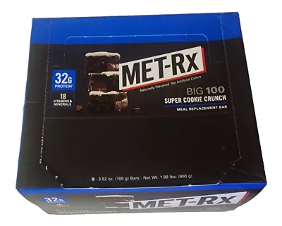 Met-Rx Big 100 Meal Replacement Bar Super Cookie Crunch 9 Bars 8/24 • $29.99