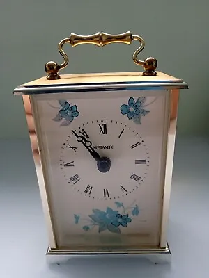 £4 • Buy Metamec Carriage Mantle Quartz Clock Battery Made In England  Blue Floral Face
