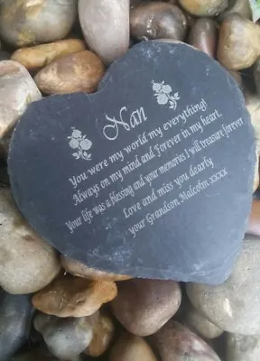 Personalised Engraved Slate Stone Heart Nan Memorial Grave Marker Plaque Nan • £6.99