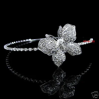 £9.59 • Buy Full Crystal Big Butterfly Bridal Princess Prom Queen SIDE Tiara Headband