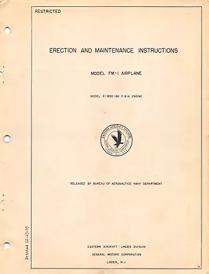 1943 FM-1 Wildcat Maintenance Manual World War II Book Flight Manual -CD • $44.99