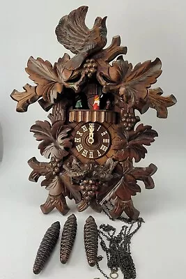  German Black Forest Carved Cuckoo Clock Musical Dancing Figures • $354.35