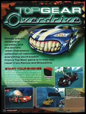 Top Gear Overdrive 1998 Nintendo-print Ad / Mini-poster-Game Roomman Cave Art • $14.97