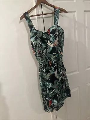 Vintage Paradise Found Tropical Hawaiian Sarong Wrap Mini Dress Size Large • $19.99