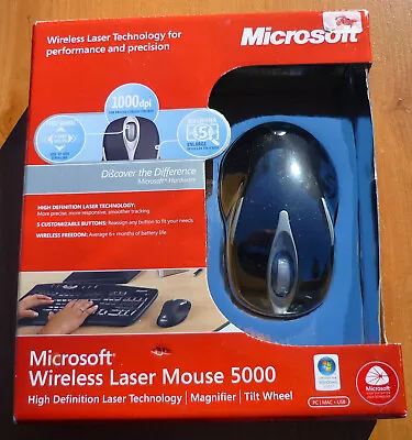 Microsoft Wireless Laser Mouse 5000 Model 1058 In Metallic Black - OPEN BOX • $57.85