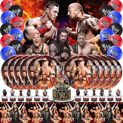 WWE Party Supplies Birthday Decor Set Plates Balloon Cake Toppers Banner 5x3ft • $29.88