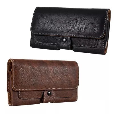 Extra Large Horizontal Leather Belt Clip Holster Phone Case 7  Pouch Card Slots • $12.99