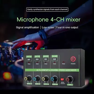 Mini Audio Mixer Stereo Audio Mixer 4 Channel Audio Interfacer Small Mixer • £20.22