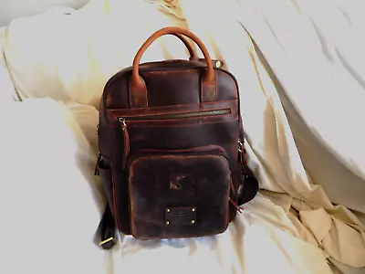 Szone Mens Brown Distressed Leather Backpack/ Travel Bag • $69.99