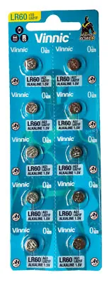 Wholesale 10 X Vinnic 1.5v Alkaline Batteries AG1 L621F LR60 164 364 0% HG • £2.75