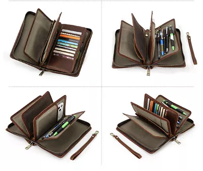 US Stock Men's Leather Clutch Bag Pen Holder Wallet Large Capacity Uomo Pochette • $52.99