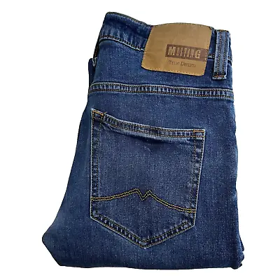 MUSTANG Jeans Mens W32 L29 Blue Regular Fit Straight Denim Stretch Zip Low Rise • $29.86