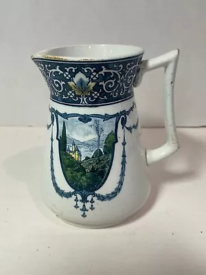 Antique Victorian Mintons Ostend Jug Pitcher W Blue Band Scrolls C1873 To 1902 • $65