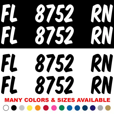 Custom Boat Registration Numbers Decals Set Of 2 3  X 18  Letters Jet Ski Decal • $13.45