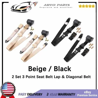 2x Retractable 3 Point Safety Seat Belt Straps Front Auto Vehicle Adjustable USA • $45