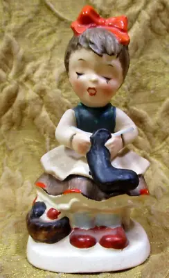 Vintage NAPCO Japan Porcelain 4 H  Little Seamstress  Figurine Mending Sewing • $6