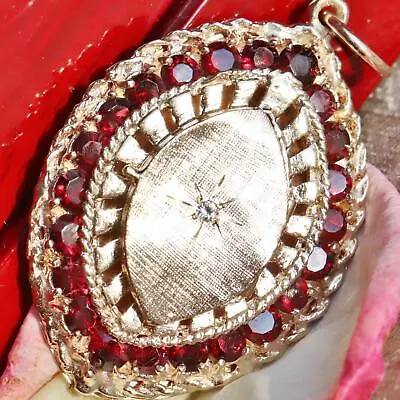 14k Yellow Gold Pendant 5.03ct Garnet Diamond Locket Charm Antique 13.7gr N3054B • $2250