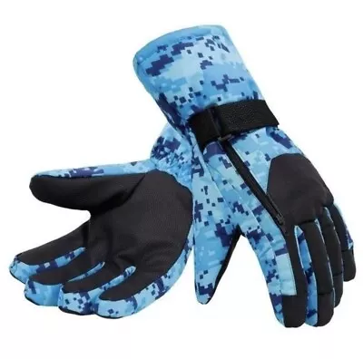 Thinsulate Insulated Men's Waterproof Winter Snow Ski Gloves Blue Camo Small • $10.49