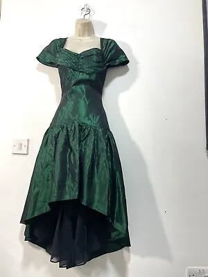 Green Dress Short Sleeve Cocktail 80s Party Prom 6 • £40