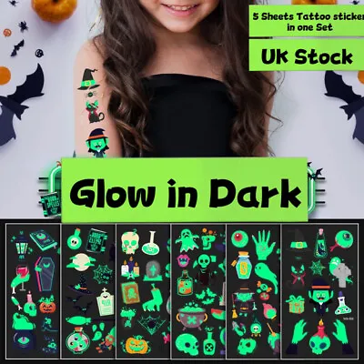 5 Sheets Set Glow In Dark Temporary Tattoo Sticker Halloween Party Kid Face/body • £2.19