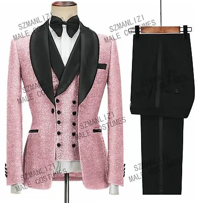 Fashion Men Suits 3 Pieces Shawl Lapel Wedding Party Tuxedos Jacket Vest Pants • $186.03